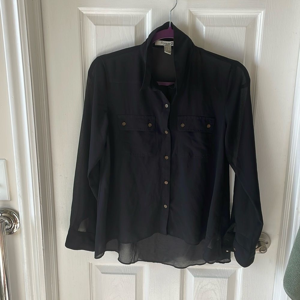 Black long sleeved sheer shirt beach cover up everyday size small